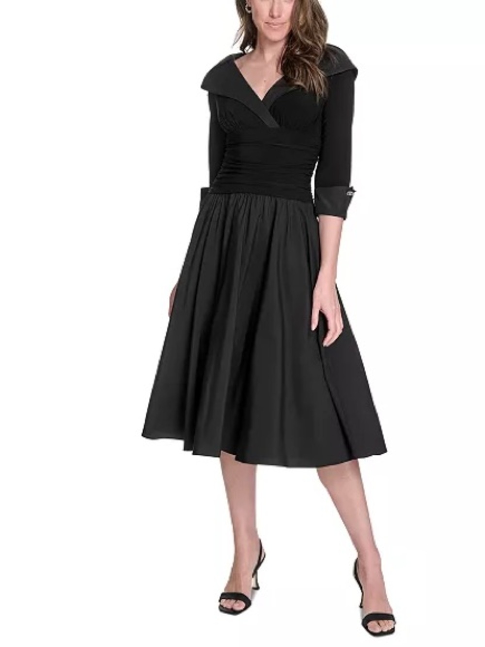 Jessica Howard Women’s 14 Elegant black mixed-media fit & flare dress